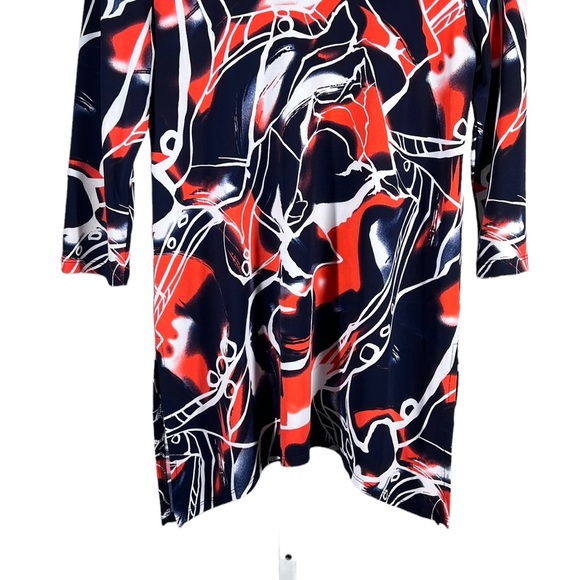 CLARA Sun Woo Women’s Sz XS Artsy Print Tunic Top Asymmetrical Hem - Picture 3 of 5